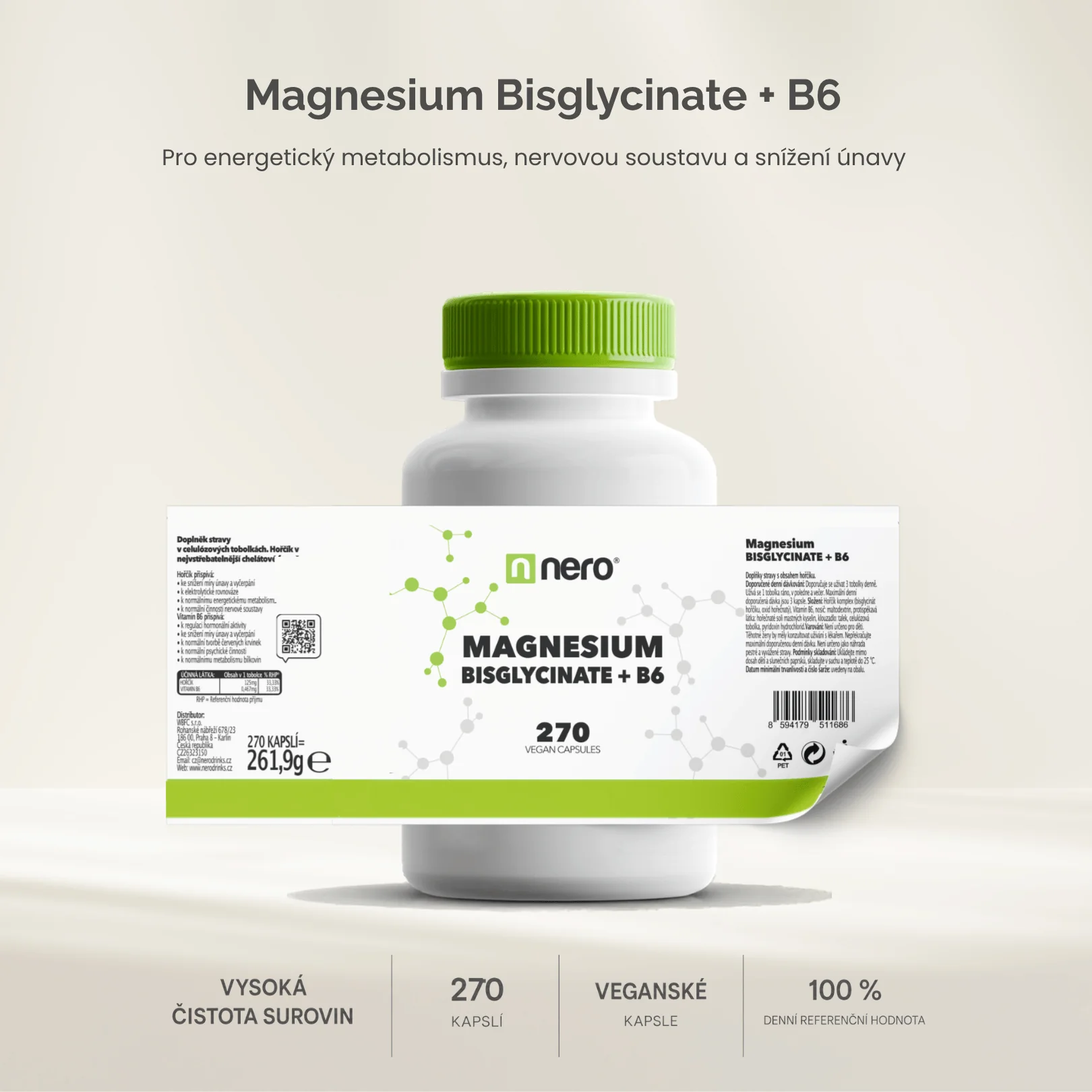 NERO Magnesium Bisglycinate + B6 270 kapslí