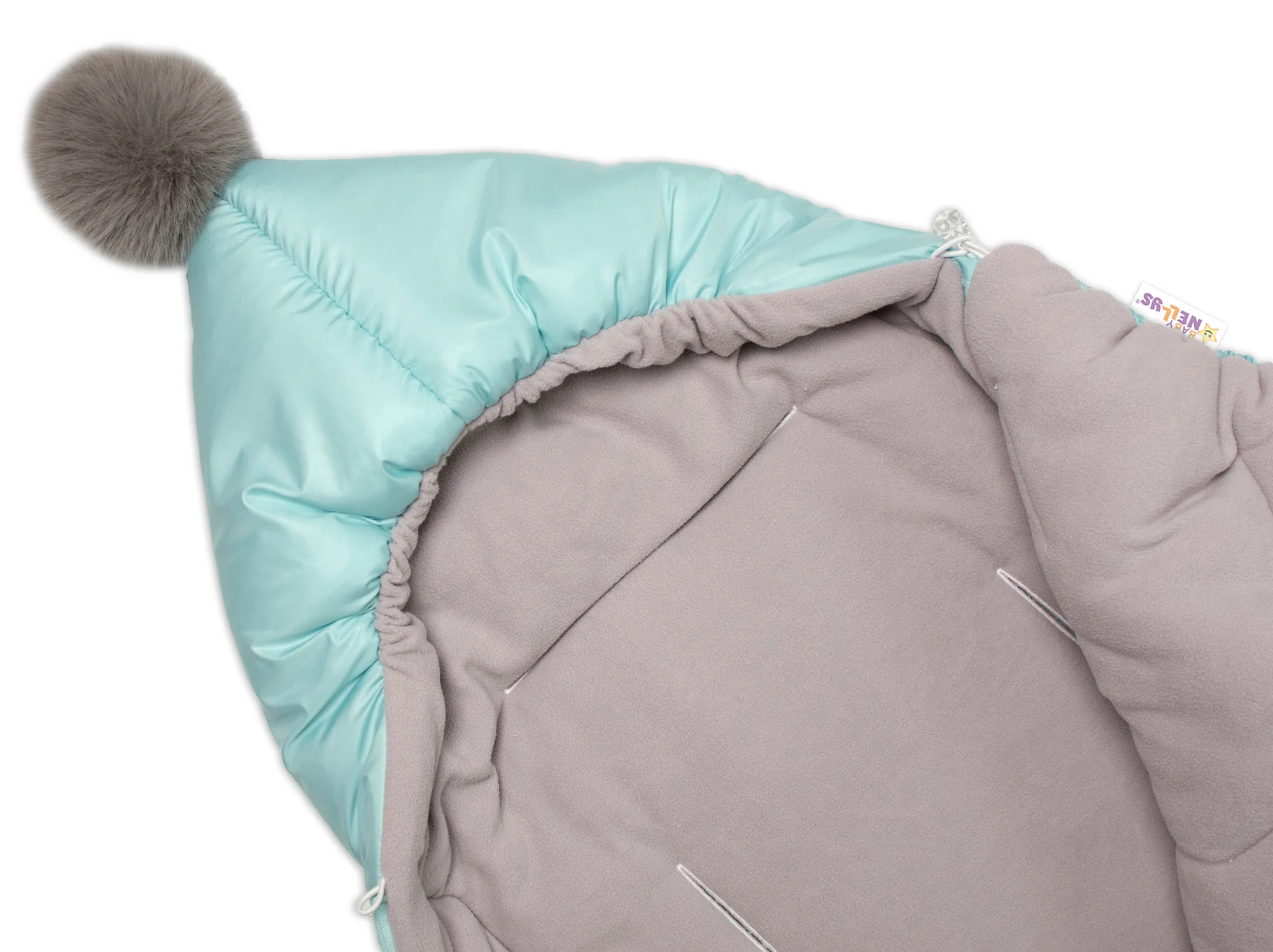 Baby Nellys Dětský fusak s kapucí a kožešinovou bambulí, modrý