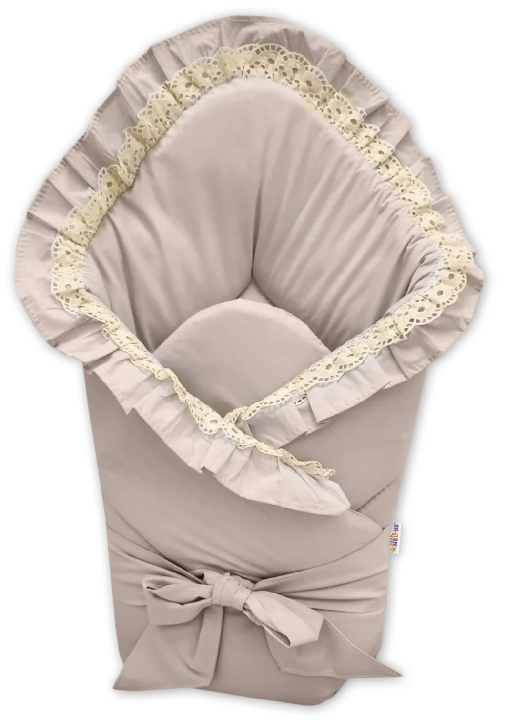 Baby Nellys Rychlozavinovačka s volánky 80x80cm, vyšívkou a stuhou, béžová