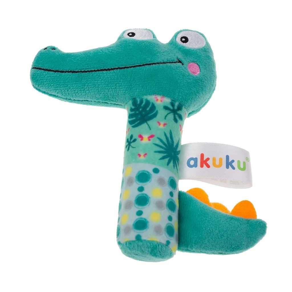 Akuku Plyšová hračka s chrastítkem - Krokodýl, zelená