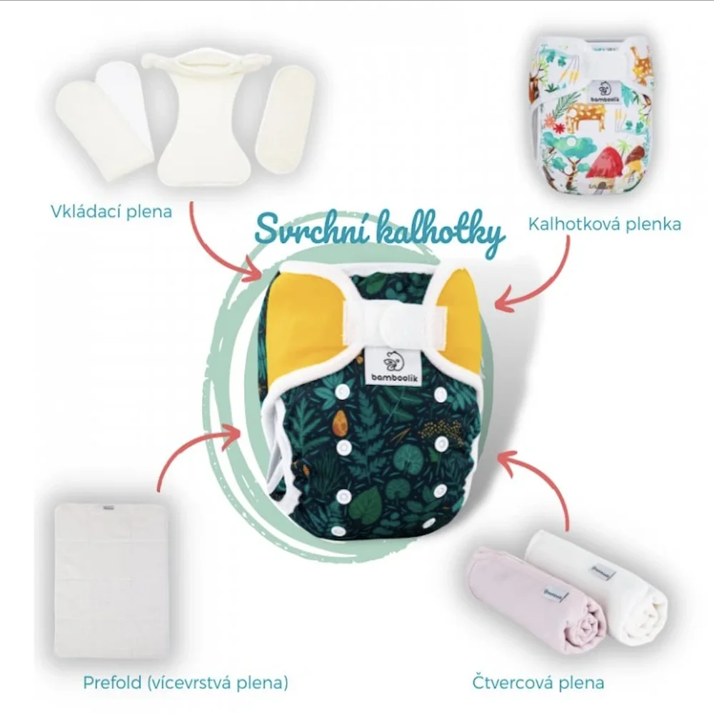Bamboolik DUO Svrchní kalhotky na suchý zip 1 ks hnědá a nebeská zvířátka