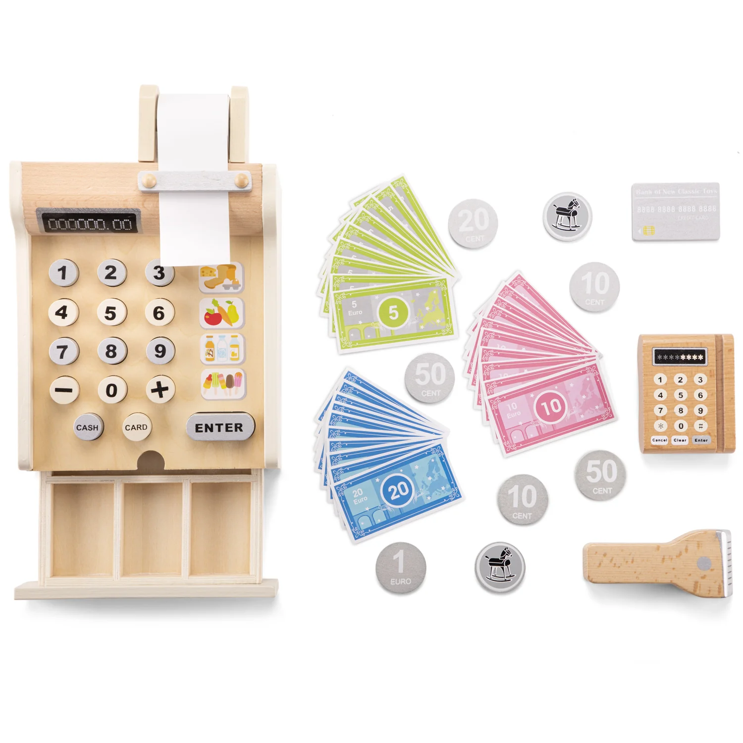 New Classic Toys Dřevěná dětská pokladna s doplňky