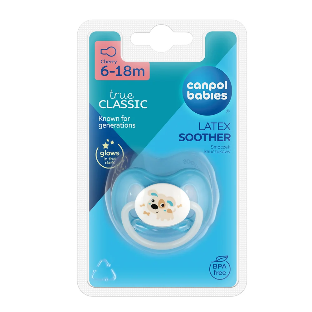 Canpol babies Svítící kaučukový dudlík třešinka 6–18m 1 ks modrý