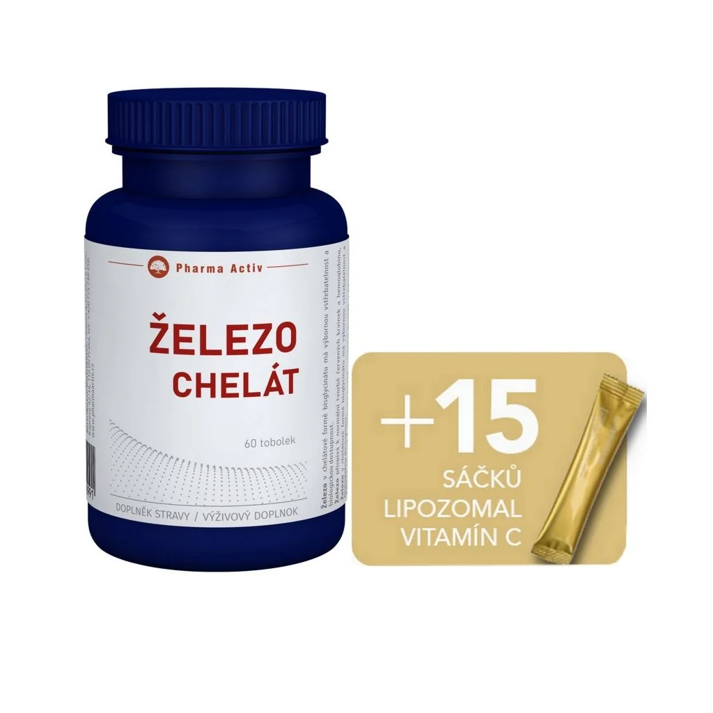 Pharma Activ Železo Chelát 60 tobolek + Liposomal C 1000 mg 15 sáčků