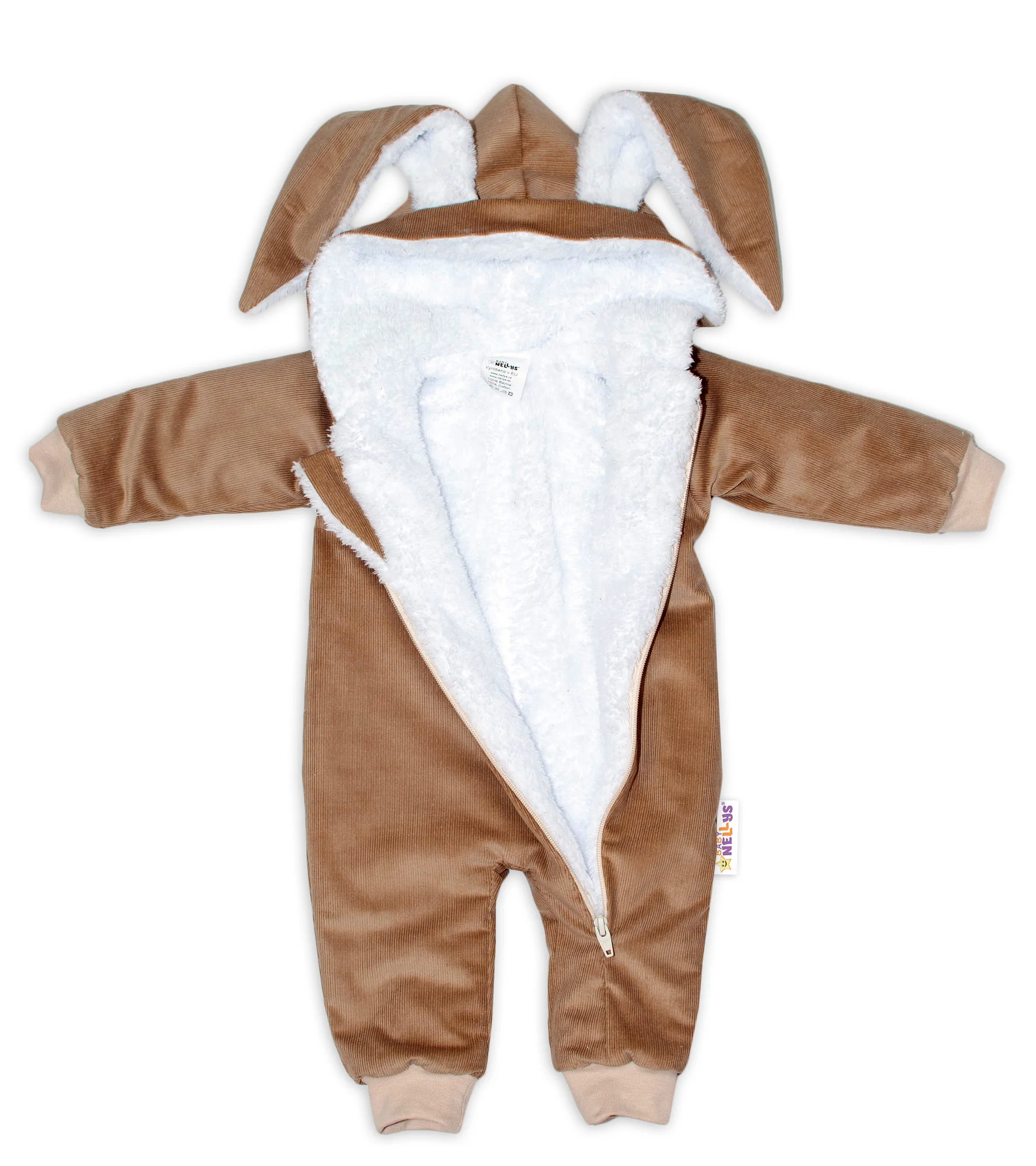 Baby Nellys Manšestrová kombinézka/overálek s kožíškem Cute Bunny - hnědá