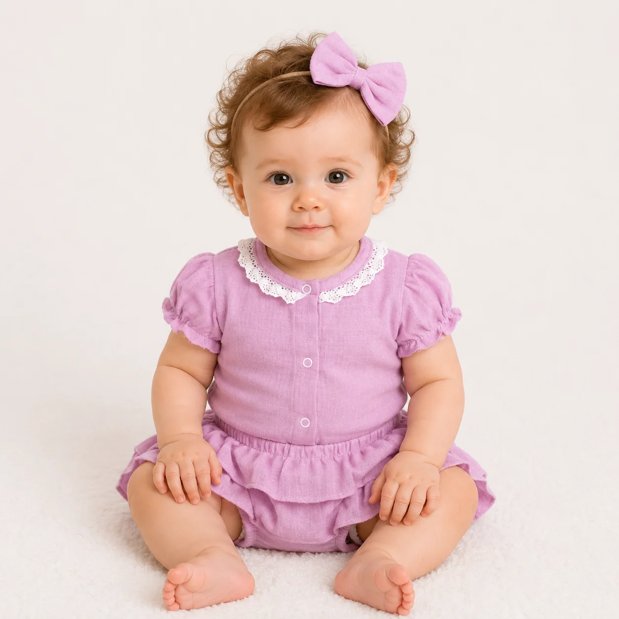 Baby Nellys 3-dílná mušelínová soupravička, body, kraťasky + čelenka GIRL, lila, vel. 74 vel. 74