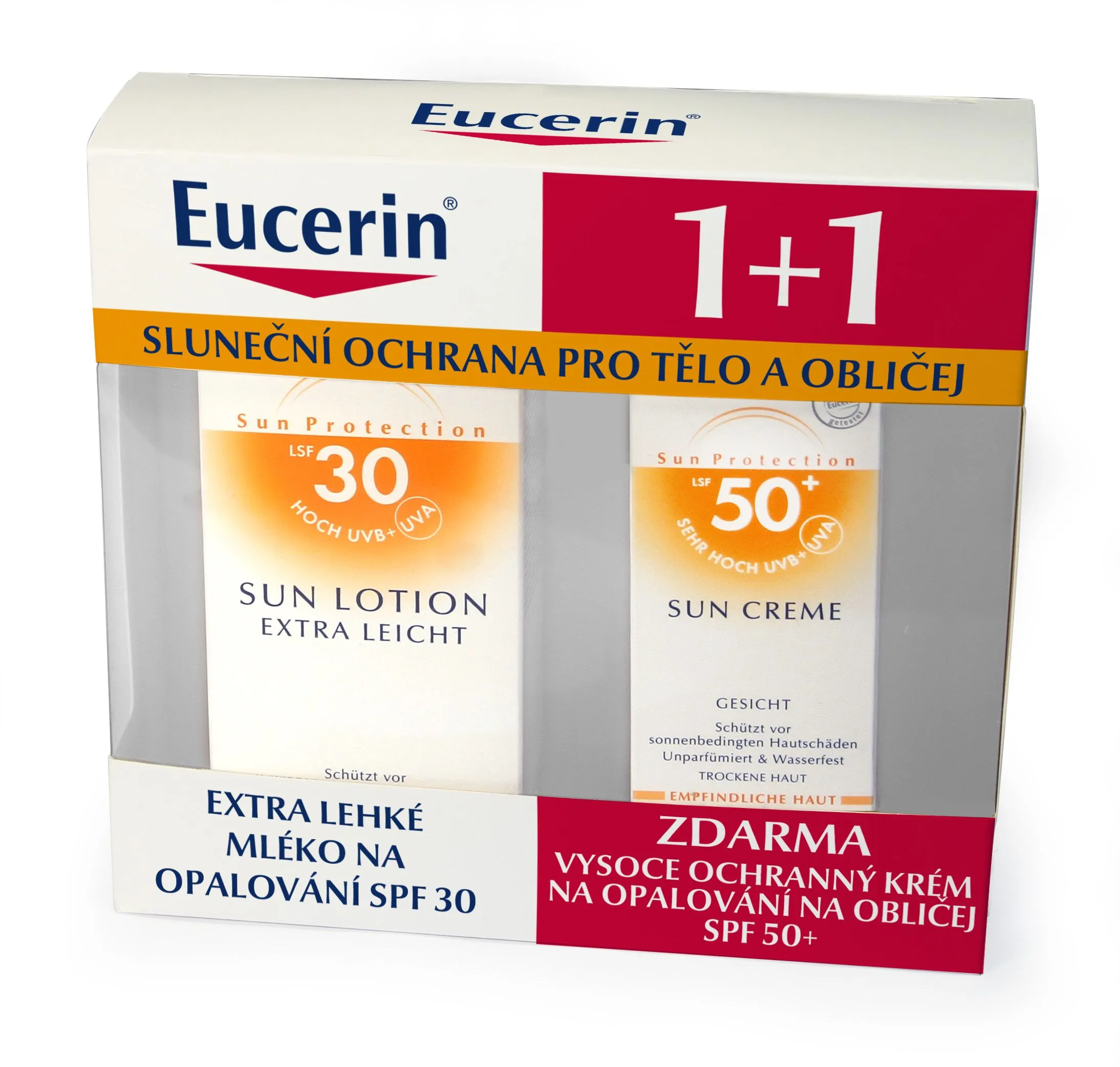 EUCERIN SUN 1+1 Extra lehké mléko na opalování SPF30 + Krém na opalování na obličej SPF50