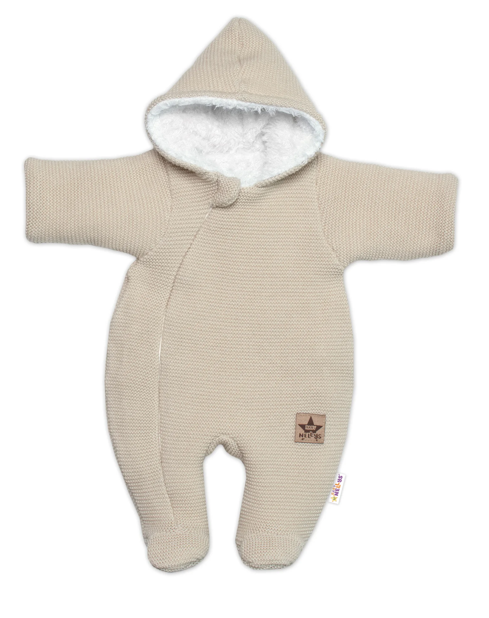 Baby Nellys Zimní pletená kombinézka/overálek s kapucí béžová, capuccino