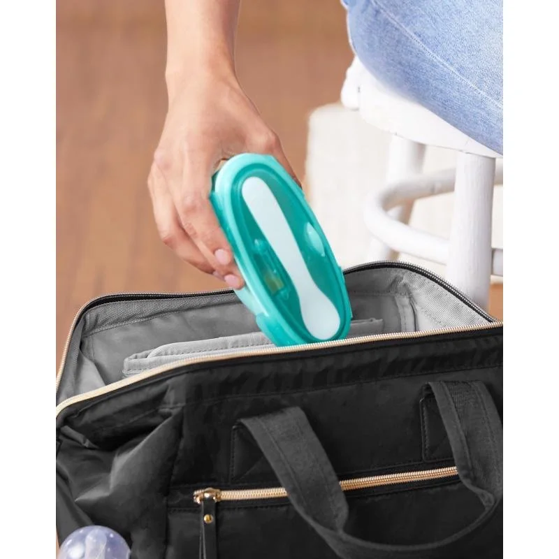 SKIP HOP Miska se lžičkou v ochranném pouzdře Easy Serve Teal 240 ml, 3m+