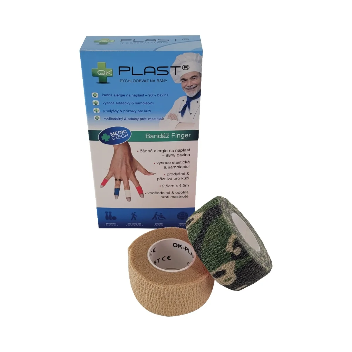 OK-plast Rychloobvaz Bandáž Finger 2,5 cm x 4,5 m 2 ks tělová a maskáčová