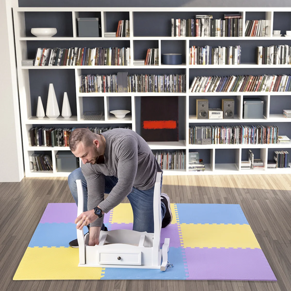 One Fitness Ochranná puzzle podložka MP10 žlutá-modrá-fialová