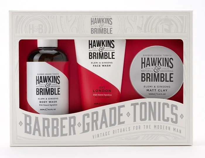 Hawkins & Brimble Pánský set mycí gel na obličej + sprchový gel + pomáda