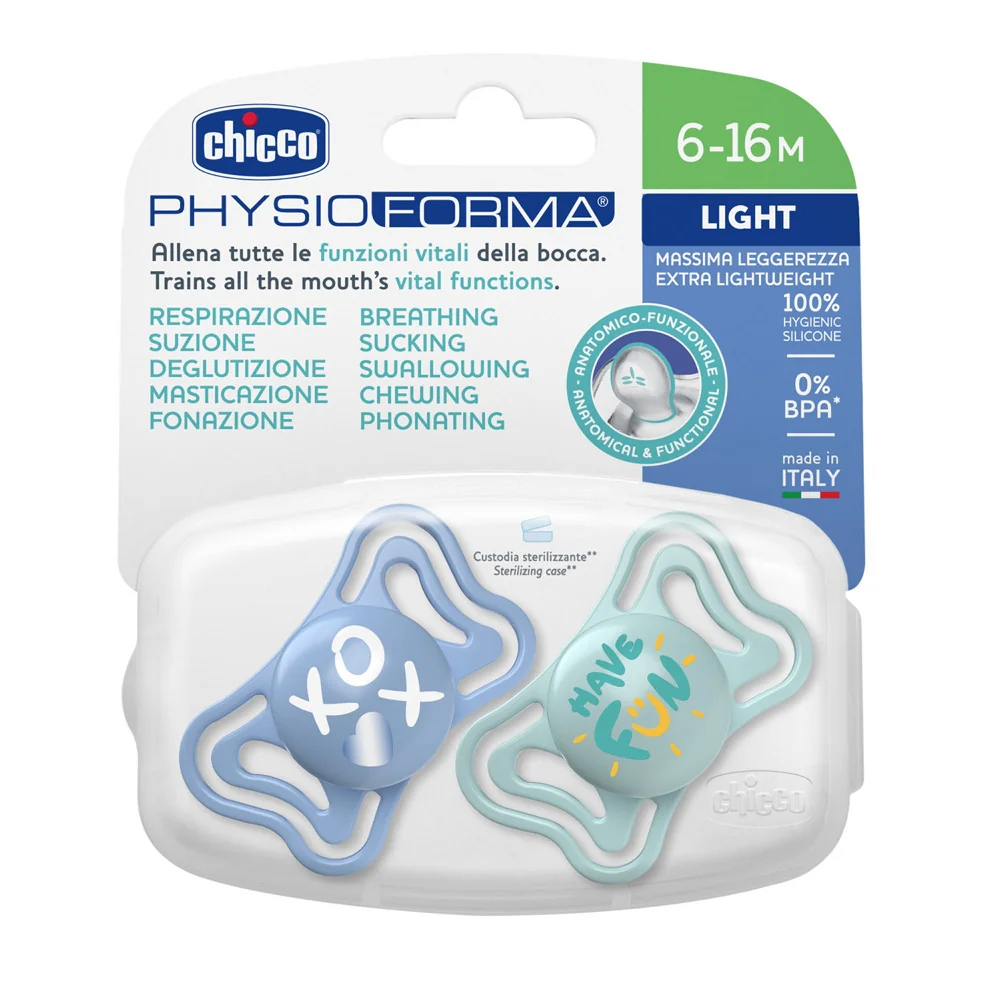Chicco Dudlík Physio Light silikonový modrý 6–16 m 2 ks