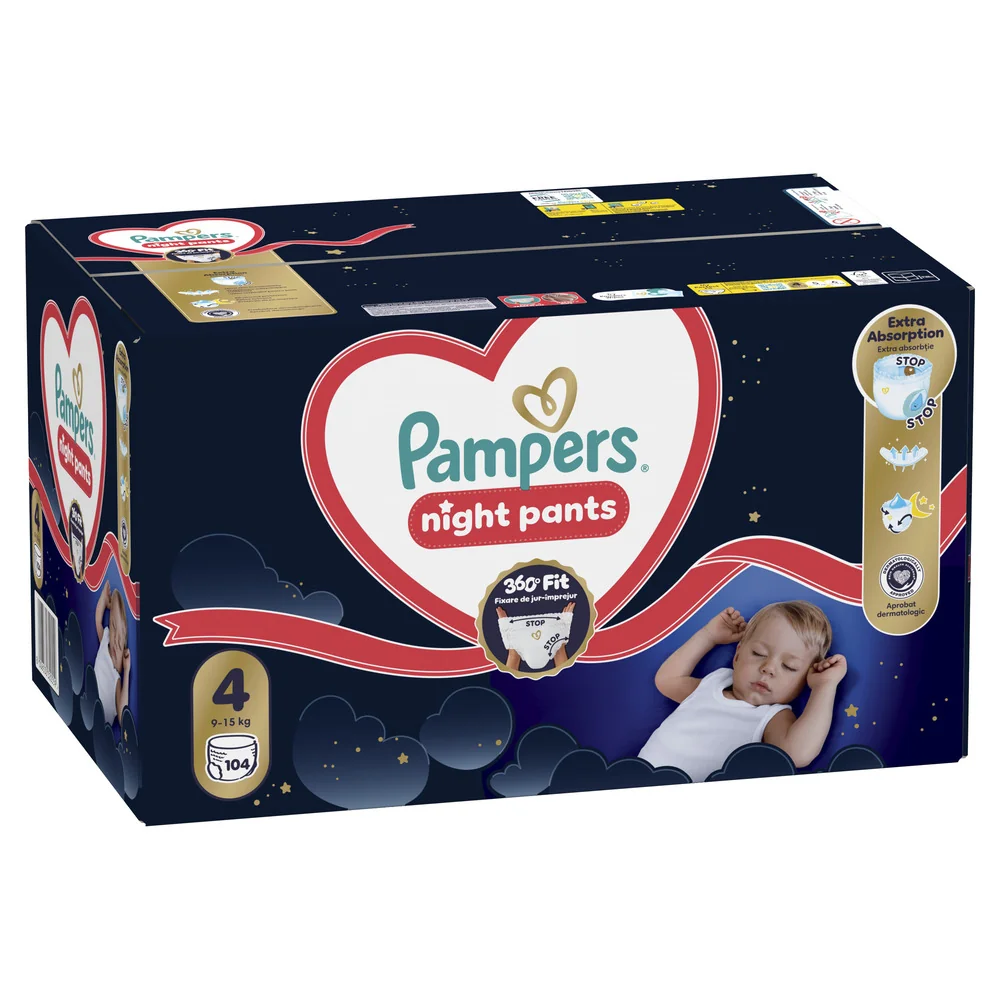 Pampers Night Pants vel. 4 9–15 kg dětské plenkové kalhotky 104 ks