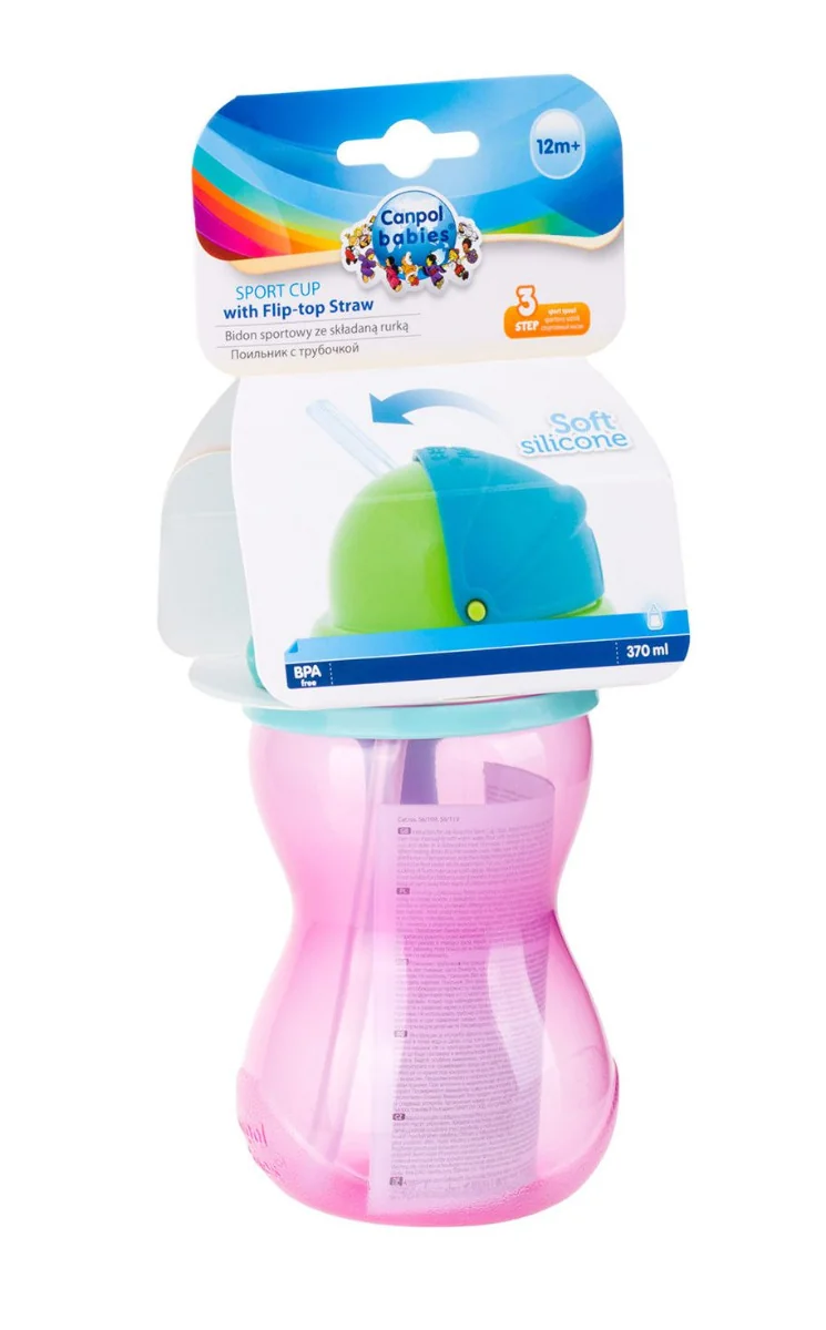 Canpol babies Sportovní láhev se slámkou 370 ml 1 ks růžová