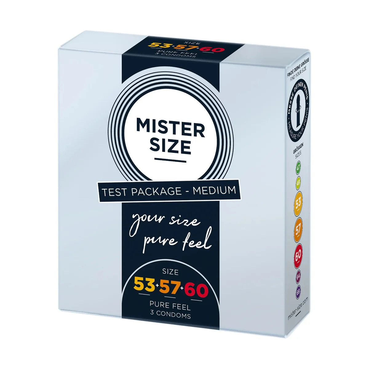 Shunga Pure Feel - Testovací balení Střední - Kondomy 53, 57, 60 mm - 3 kusy