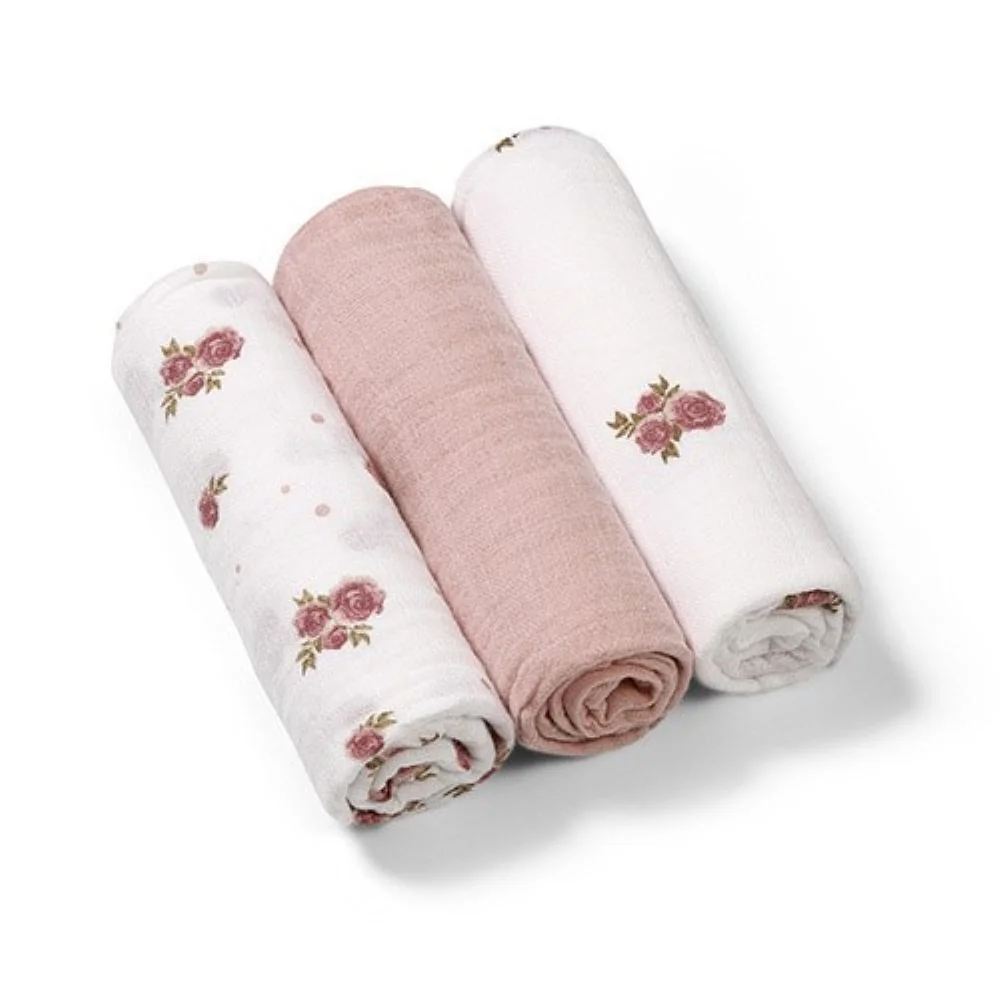 Babyono Mušelínové plenky, Super Soft růžové, 3 ks x 70x70cm, Flowers