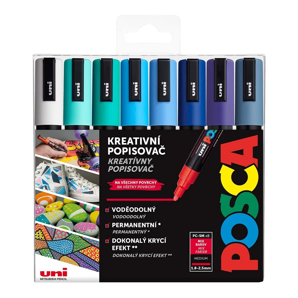 Posca Sada akrylových popisovačů - PC-5M, OCEAN, 1,8 - 2,5 mm mix mořských tónů (8 ks)