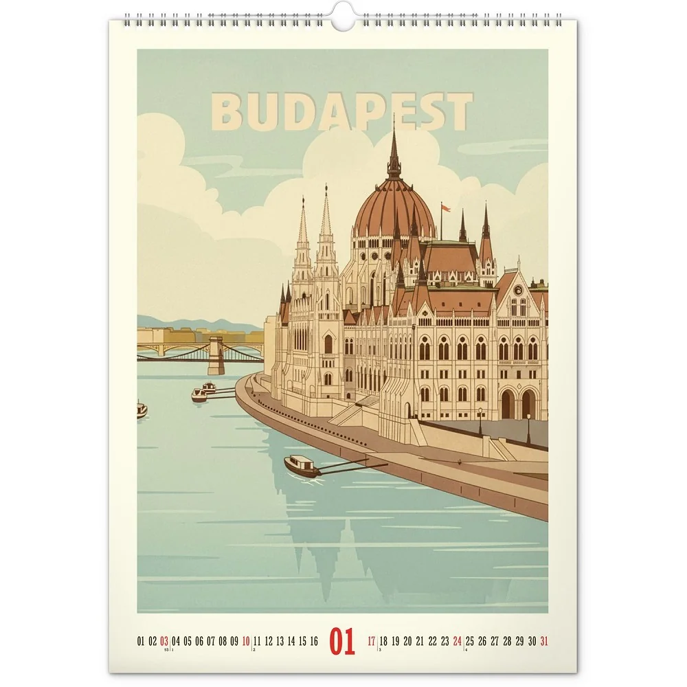 NOTIQUE Nástěnný kalendář Vintage plakáty - světová města 2027 33 × 46 cm