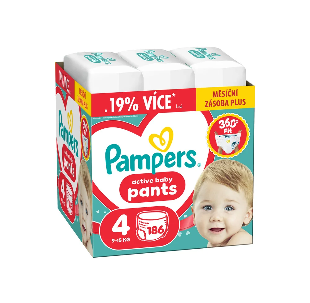 Pampers Active Baby vel. 4 9–15 kg plenkové kalhotky 186 ks