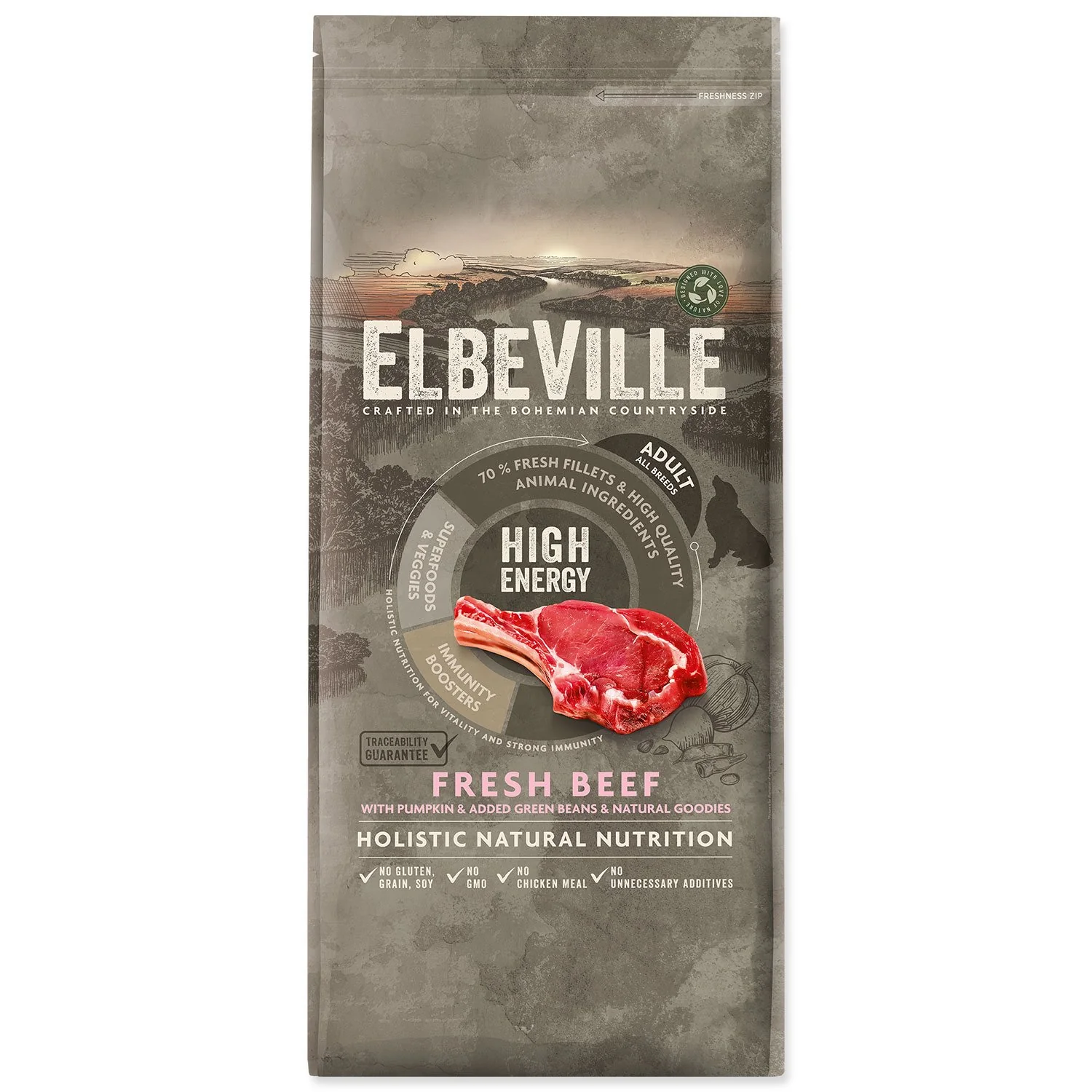 ELBEVILLE Krmivo Adult All Breeds High Energy Fresh Beef 11,4kg