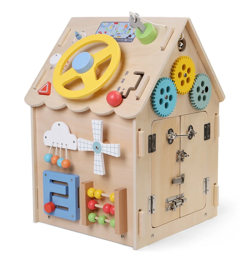 2Kids Toys Montessori Activity board Domeček přírodní 