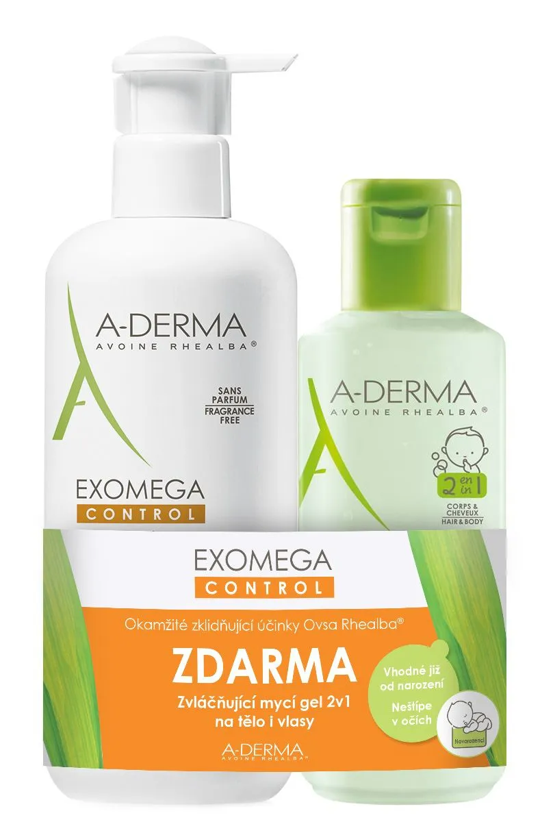 A-derma Exomega CONTROL mléko 400 ml + Zvláčňující mycí gel 2v1 200 ml