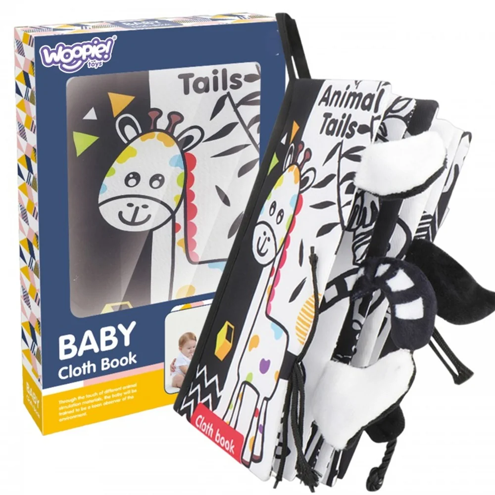 Woopie Kontrastní senzorická knížka Animal Tails, černá/bílá