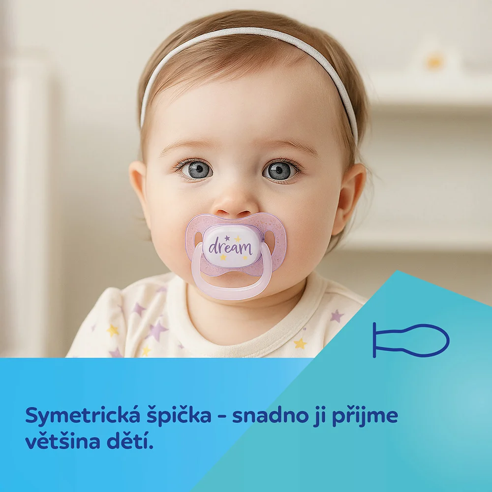 Canpol babies Svítící silikonový dudlík symetrický 6–18m 2 ks holka