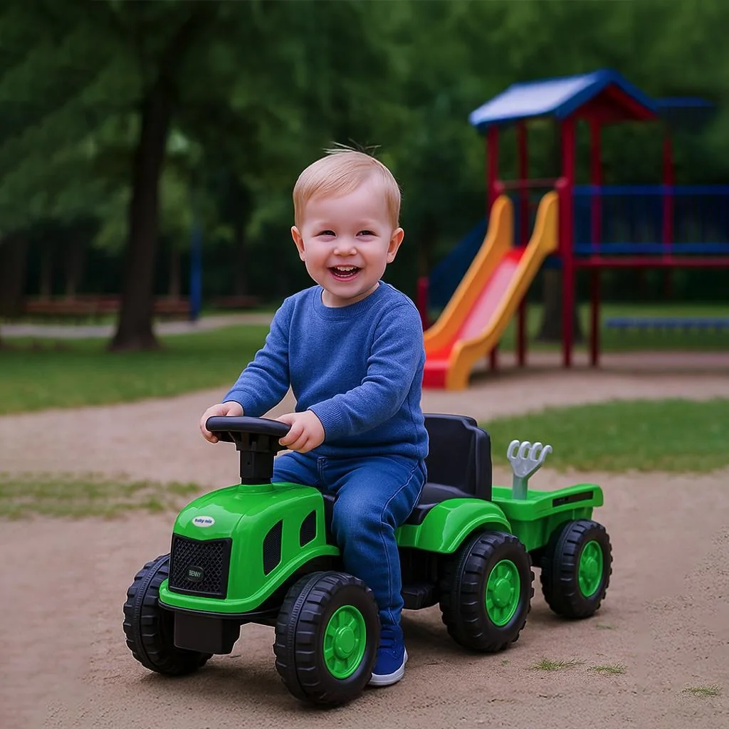 Baby Mix Dětské odrážedlo traktor s vlečkou Benny  zelený