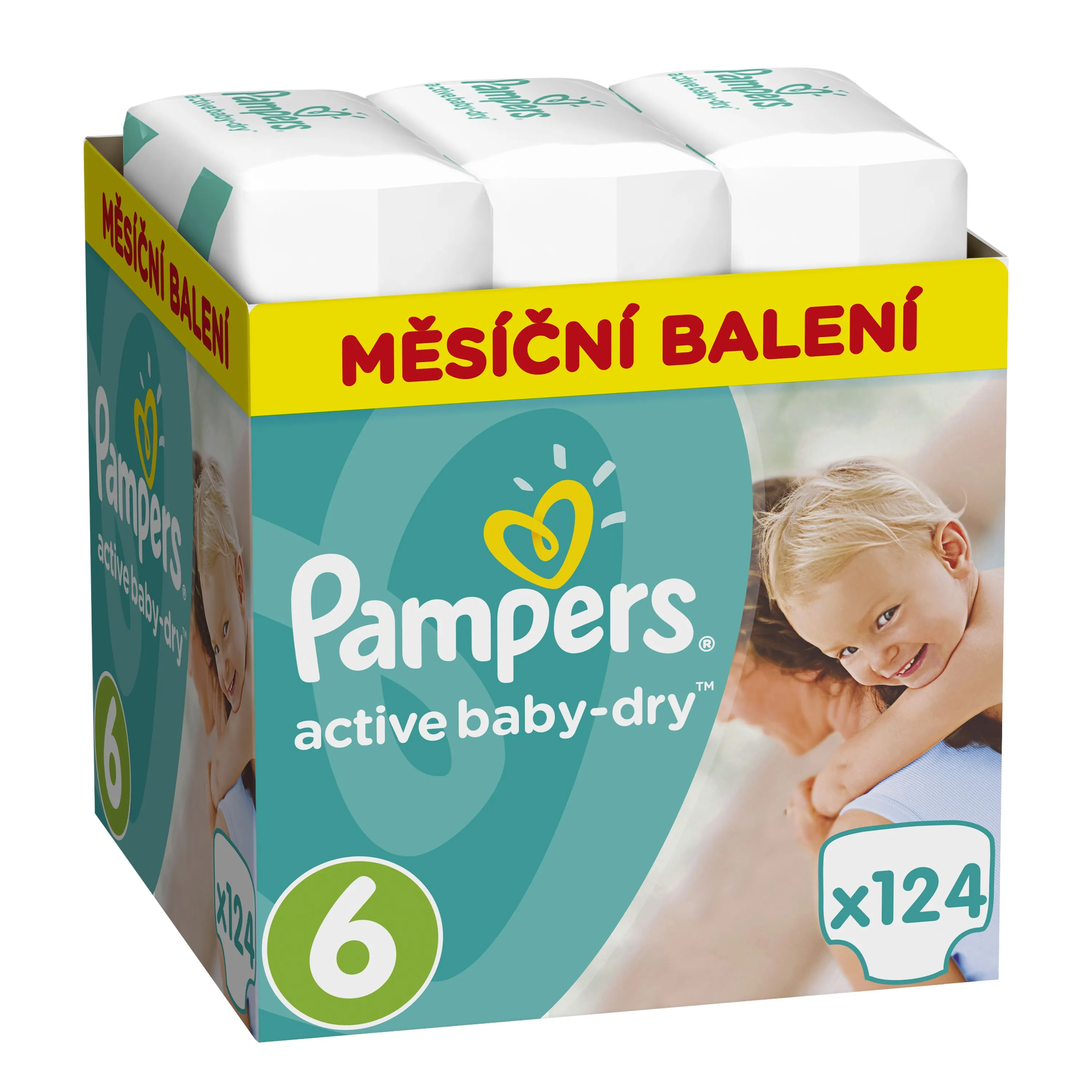 Pampers Active Baby-Dry Dětské pleny Extra Large 15+ kg Monthly Box 124 ks