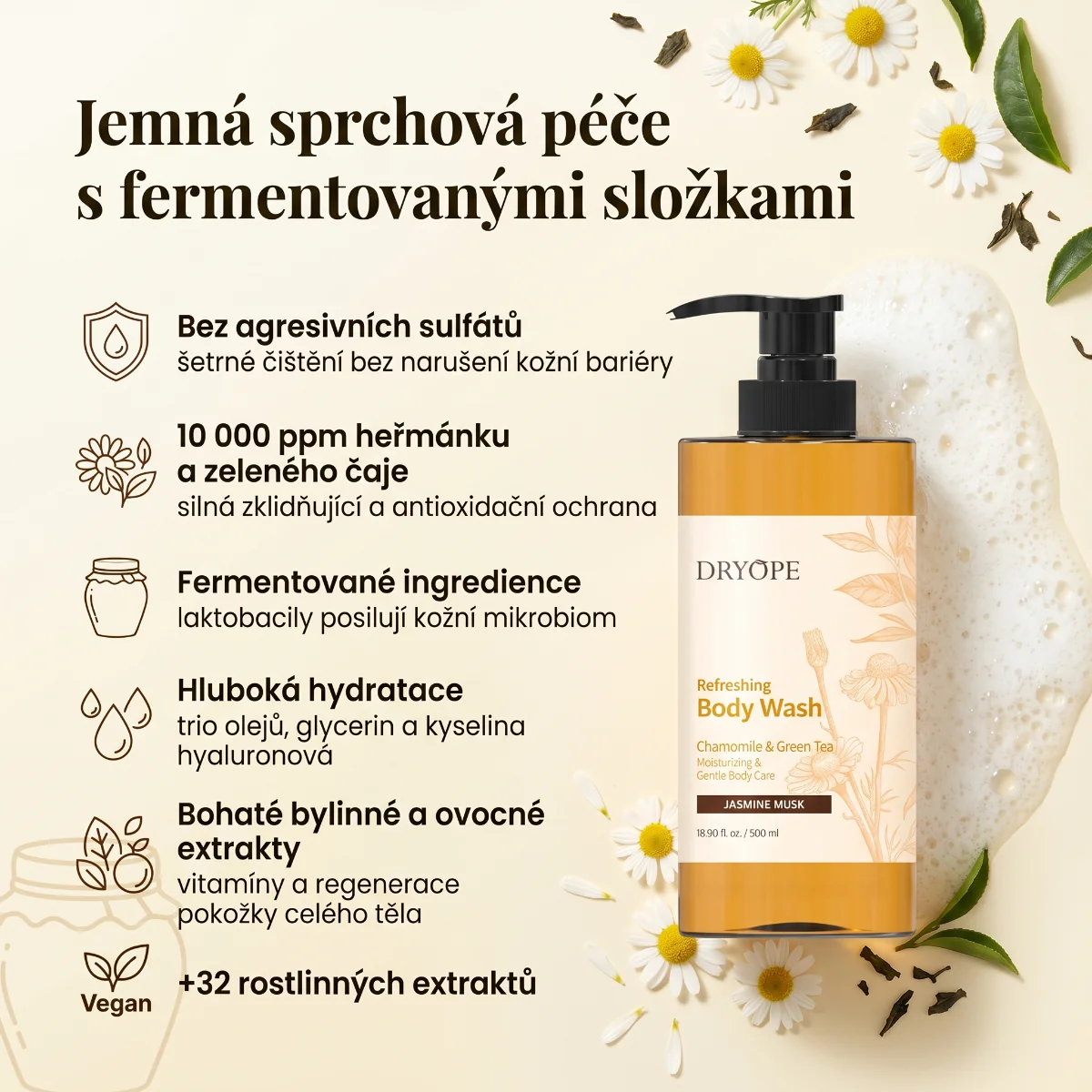 DRYOPE Jasmine Musk osvěžující body wash 500 ml