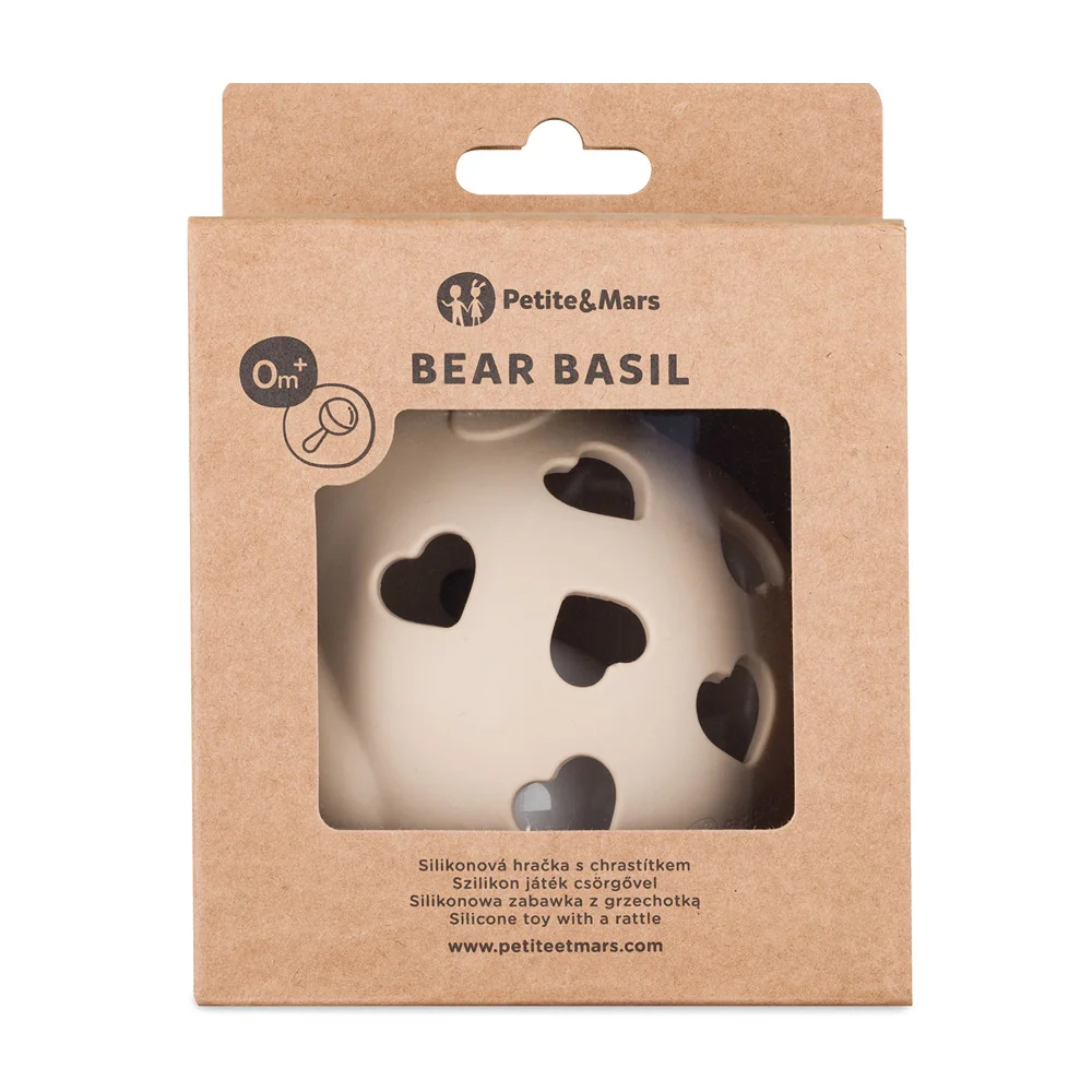 Petite&Mars Bear Basil 0m+ silikonová hračka s chrastítkem 1 ks desert sand