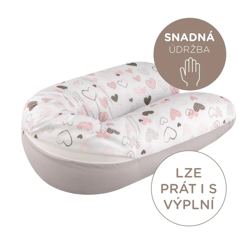 Bomimi ADOS kojící polštář 150x30, SRDÍČKA růžová/šedá 