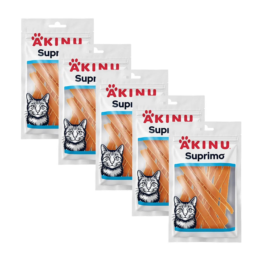 Akinu SUPRIMO Losos s treskou mini proužky pamlsek pro kočky 50 g MTP 5 ks