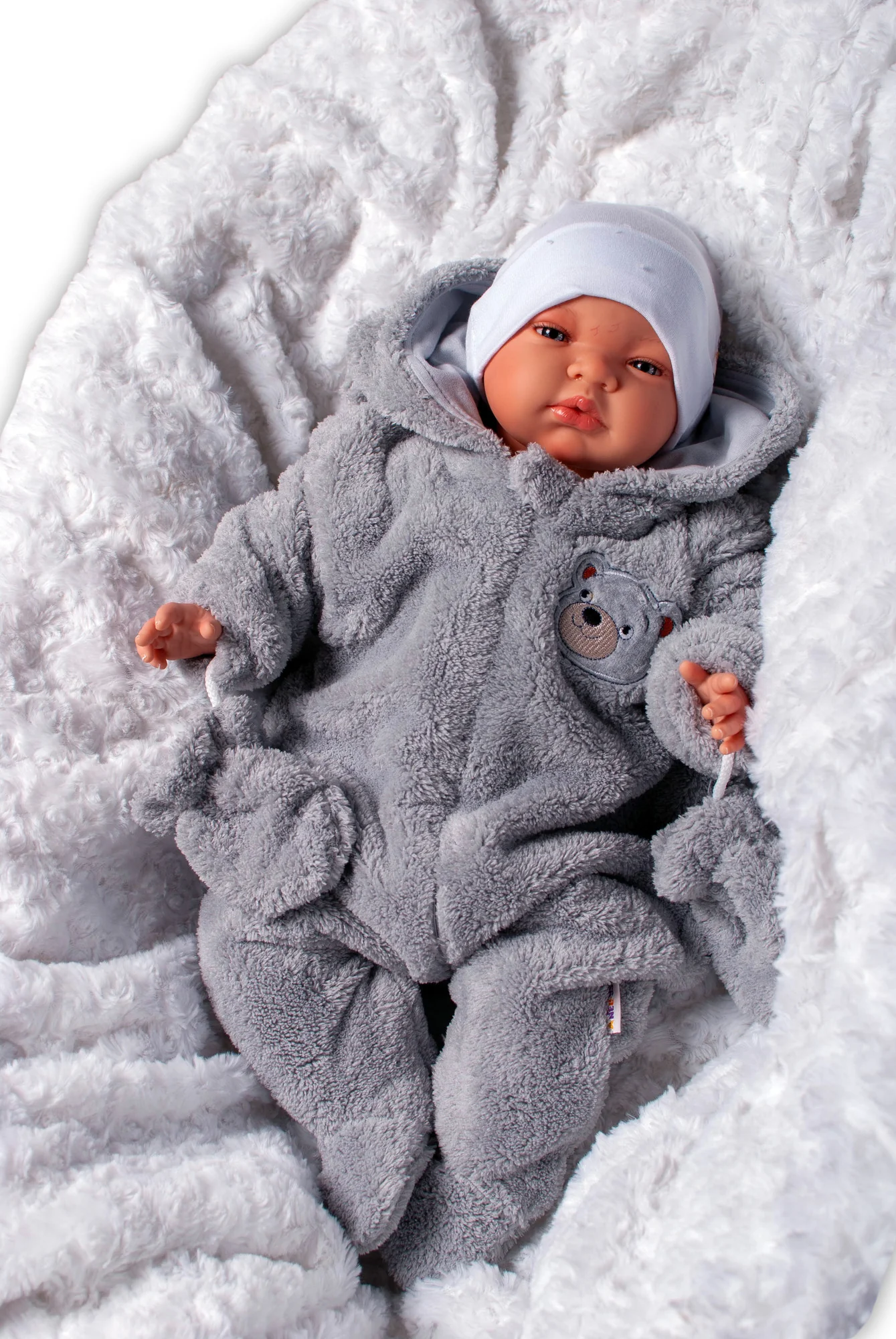 Baby Nellys Chlupáčkový overal Luna s kapucí + rukavičky, Medvídek, hnědý vel. 68