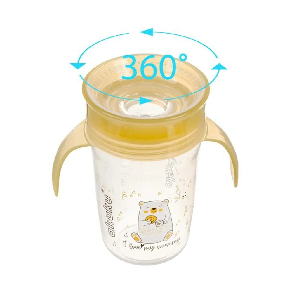 Akuku Nevylévající hrneček s úchyty, I love mum Mummy 240 ml, transparentní/žlutý