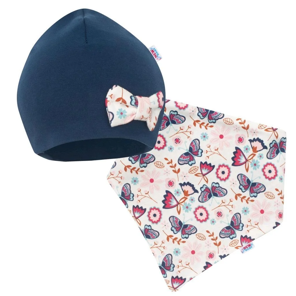 New Baby Kojenecká čepička s šátkem na krk  Missy modrá, vel. 86 (12-18m)