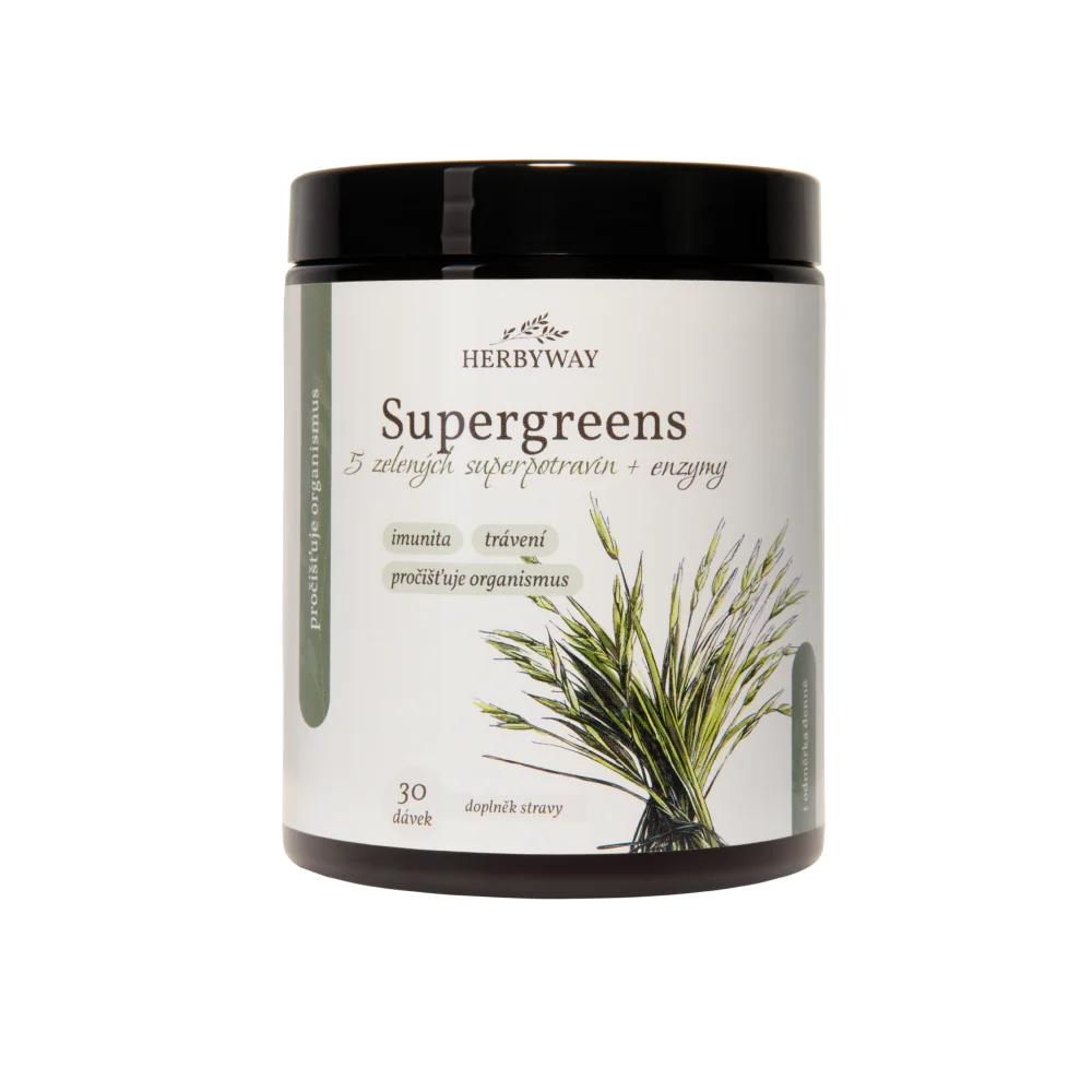 Herbyway Supergreens 5 zelených superpotravin + enzymy 90 g