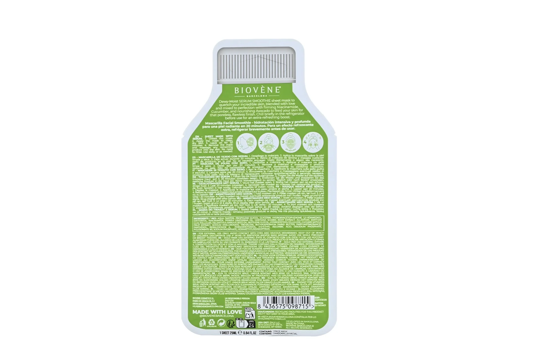 BIOVÉNE Avocado + Niacin Dewy-Moist plátýnková maska 25 ml
