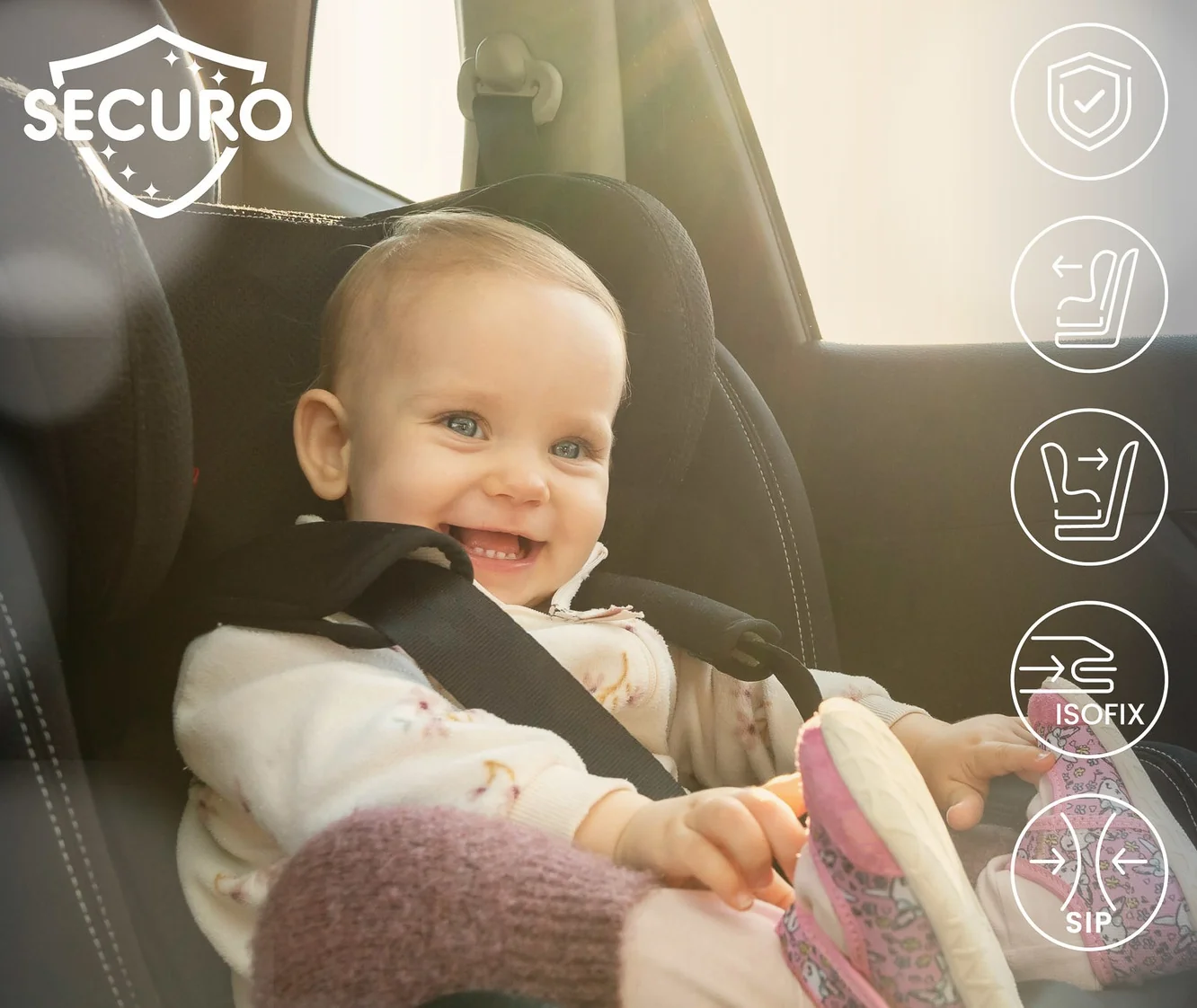 Caretero Dětská autosedačka Securo 40–150 cm, otočná, ISOFIX, i-Size, 40-150, zelená