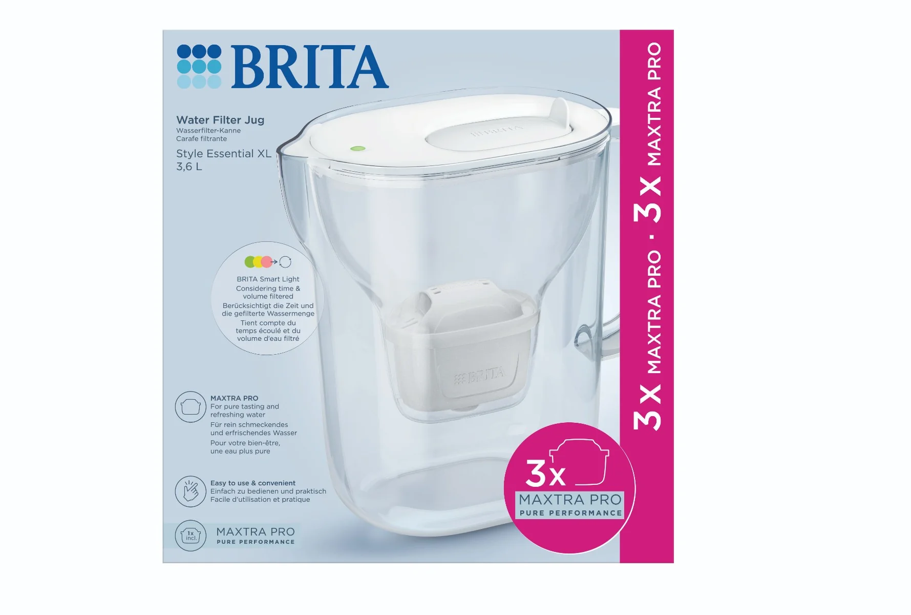 BRITA Style Essential XL 3,6 l filtrační konvice + 3 filtry bílá