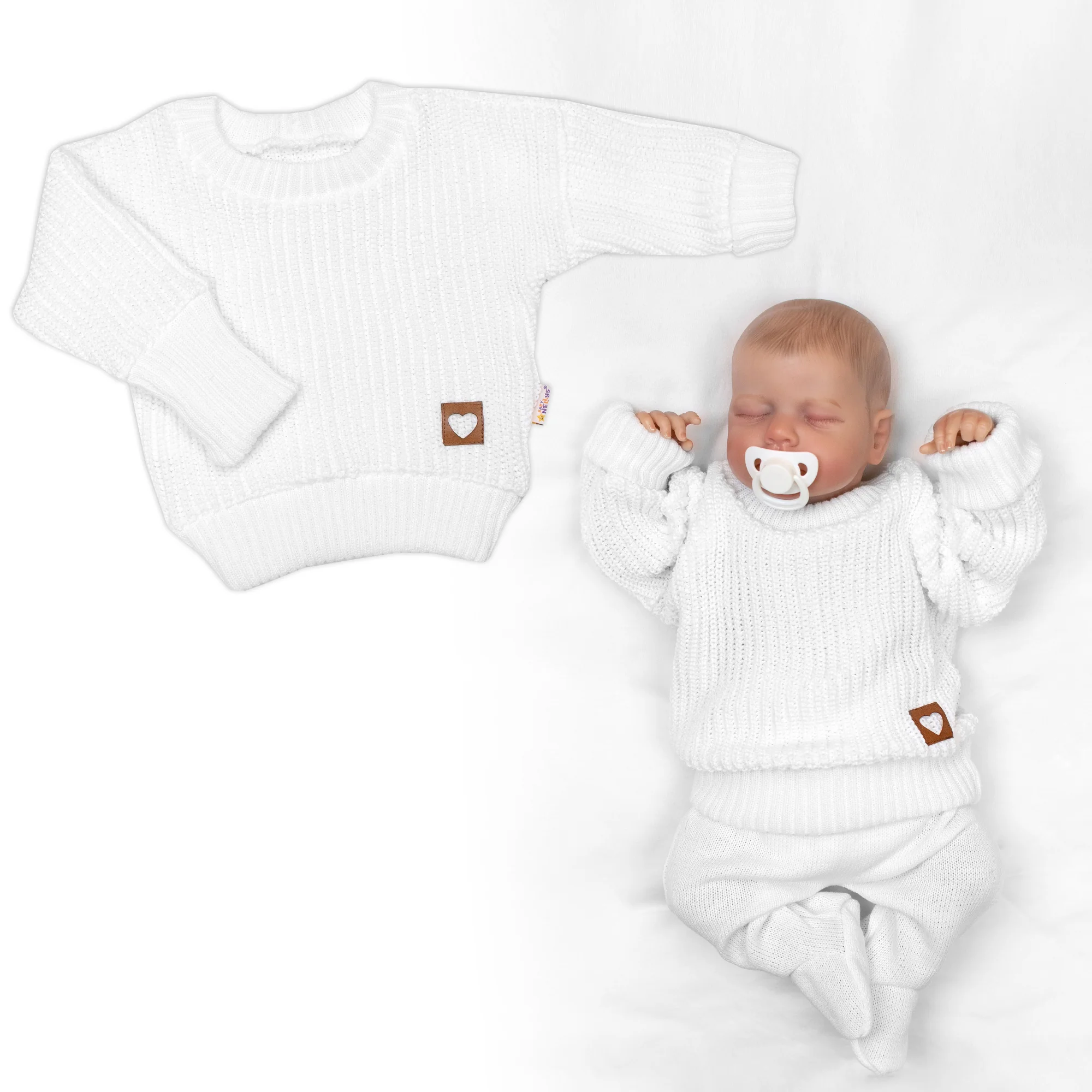 Baby Nellys Rostoucí oversize pletený svetřík, bílé, 68/74