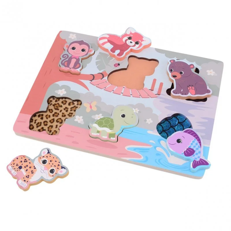 Jouéco the Wildies Family dřevěné puzzle Feel & Touch