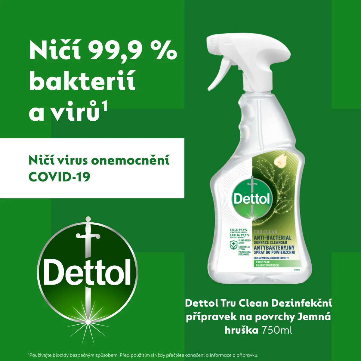 Dettol TRU CLEAN Desinfekční sprej na povrchy 750 ml jemná hruška