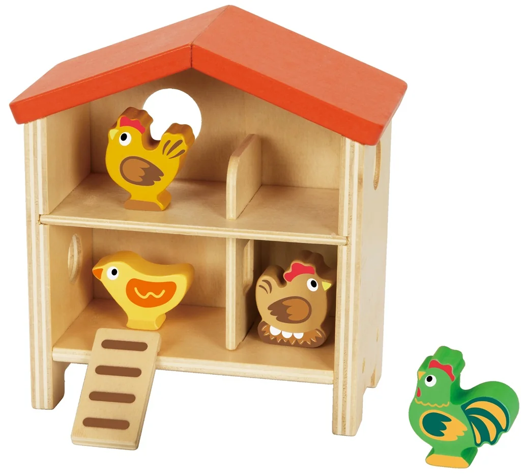 2Kids Toys Dřevený domeček pro slepičky, 6 dílů