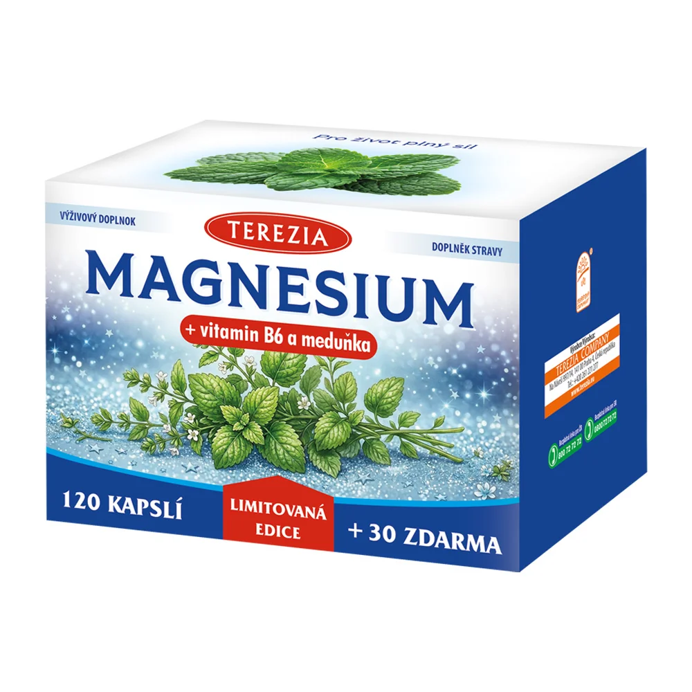 Terezia Magnesium + vitamin B6 a meduňka 120+30 kapslí