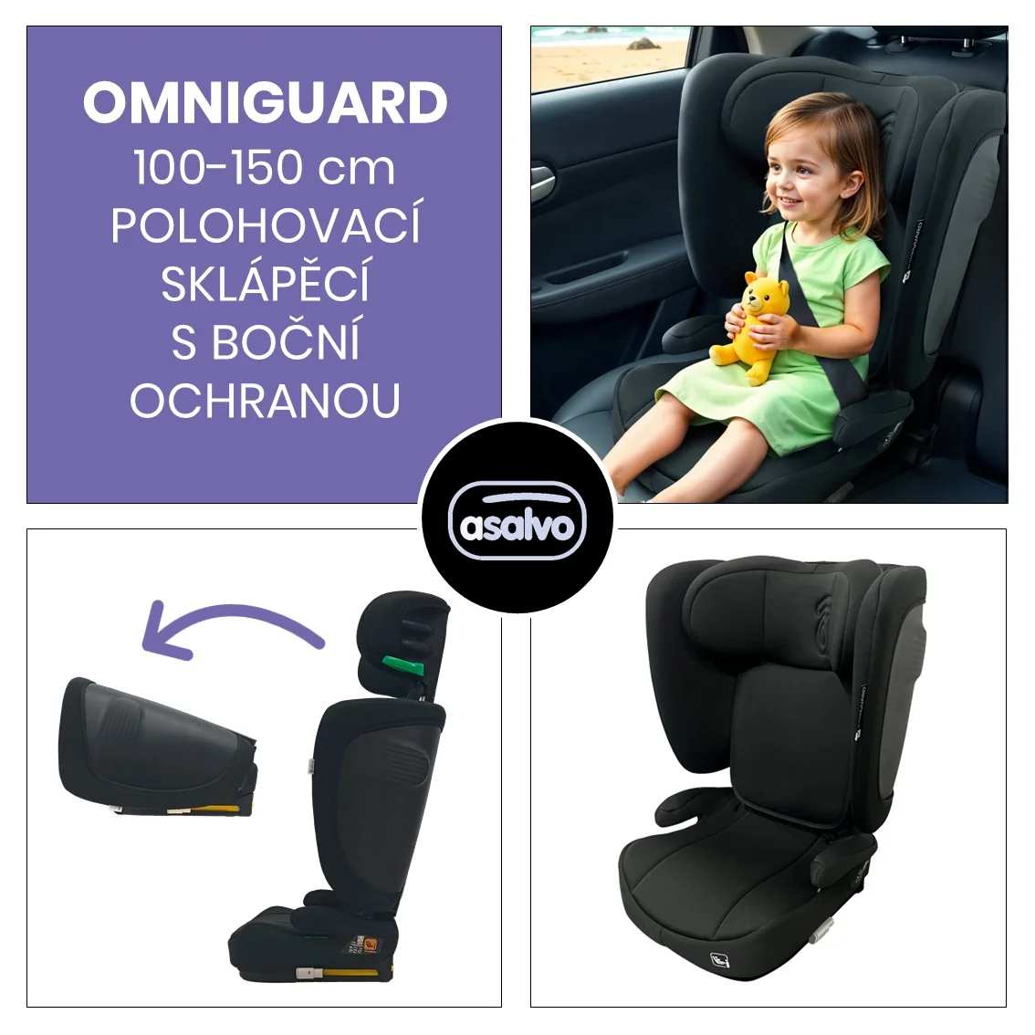 Asalvo OMNIGUARD iSize sklápěcí autosedačka 100-150, black