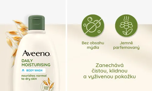 Hydratační sprchový gel Aveeno® Daily Moisturising bez obsahu mýdla, jemně parfémovaný. Zanechává čistou, klidnou a vyživenou pokožku.