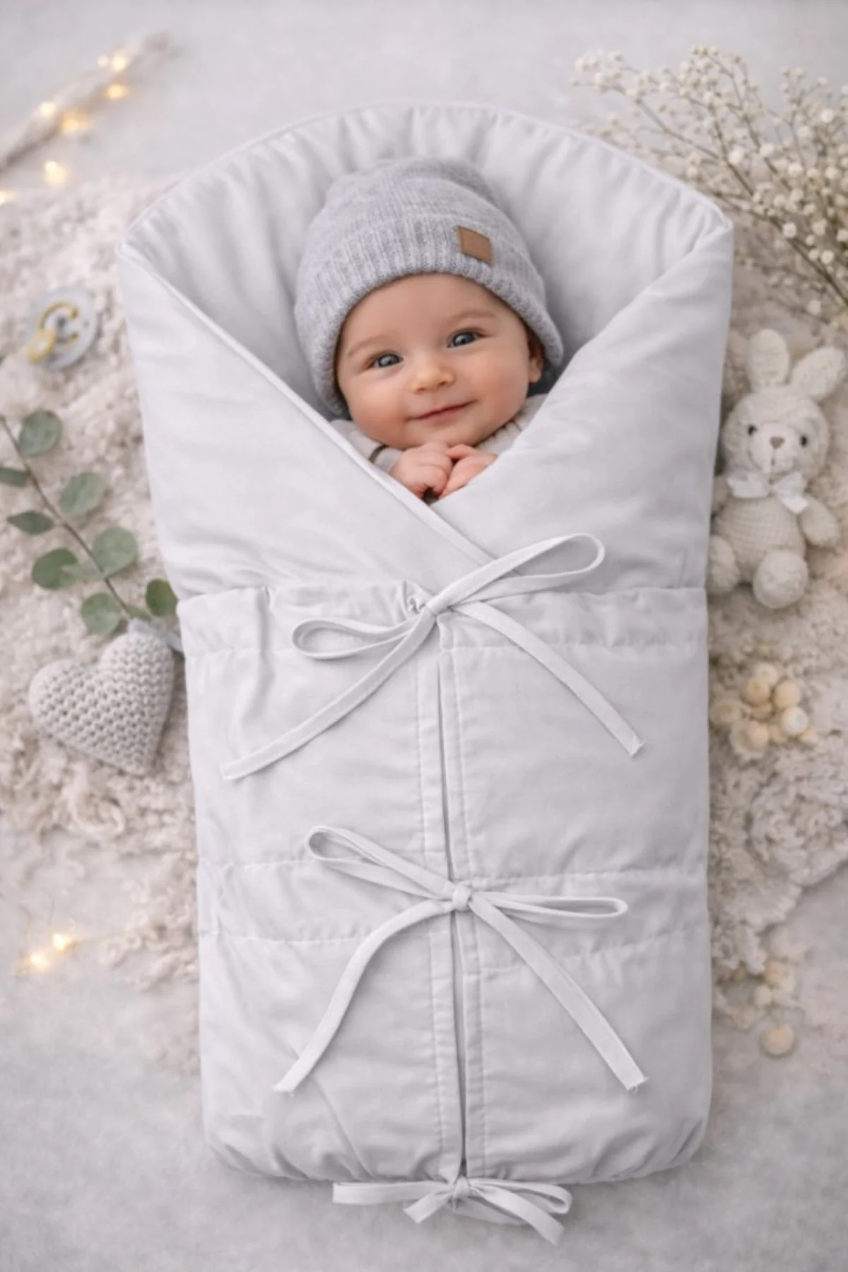 Baby Nellys Klasická retro zavinovačka NATURE šněrovací s výplní - šedá